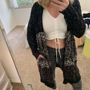 Ecote multicolor/navy long knit open cardigan